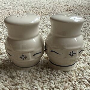 Longaberger Cream and Blue Ceramic Shakers